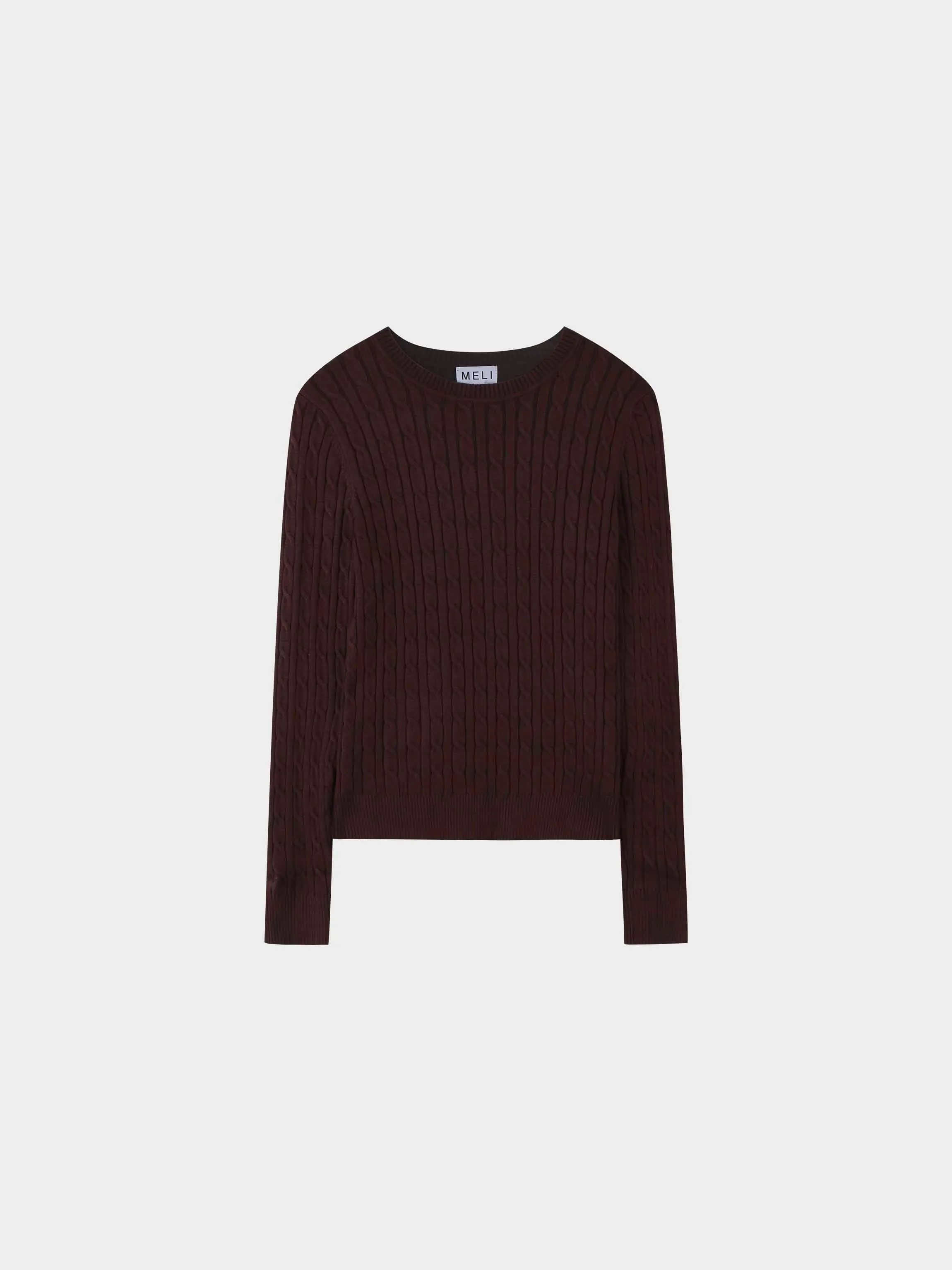 Knit Cable Sweater-Brown