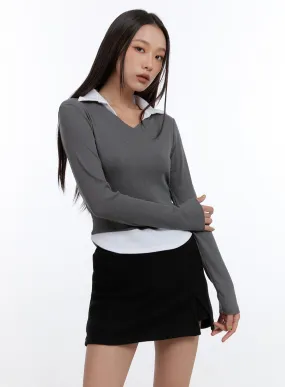 Layered Collar Long Sleeve Top CO431