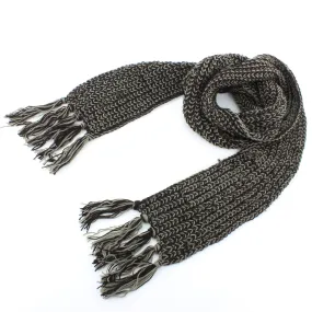 Long Narrow Acrylic Wool Knit Scarf - Black & Grey