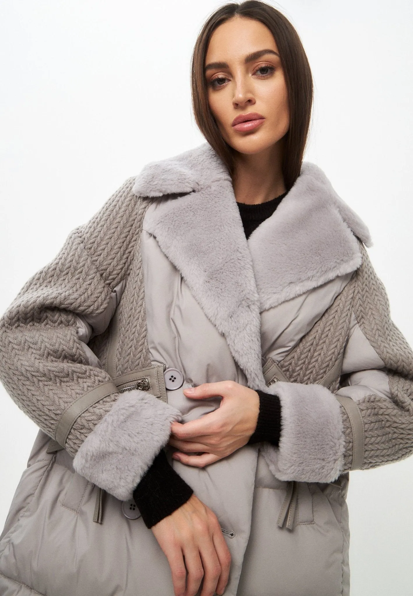 Long Quilted Coat Oversize Style - Grey