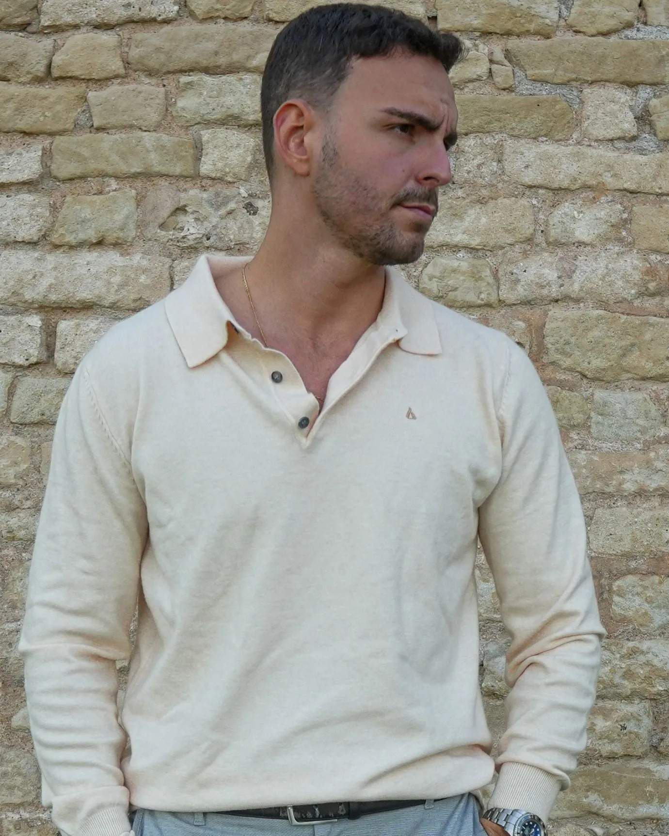 LOVAU COTTON WOOL OLD MONEY POLO - BEIGE