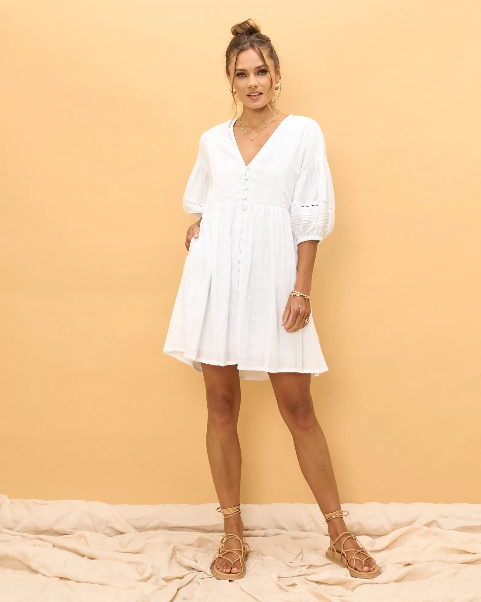 Luca White Button Down Mini Dress