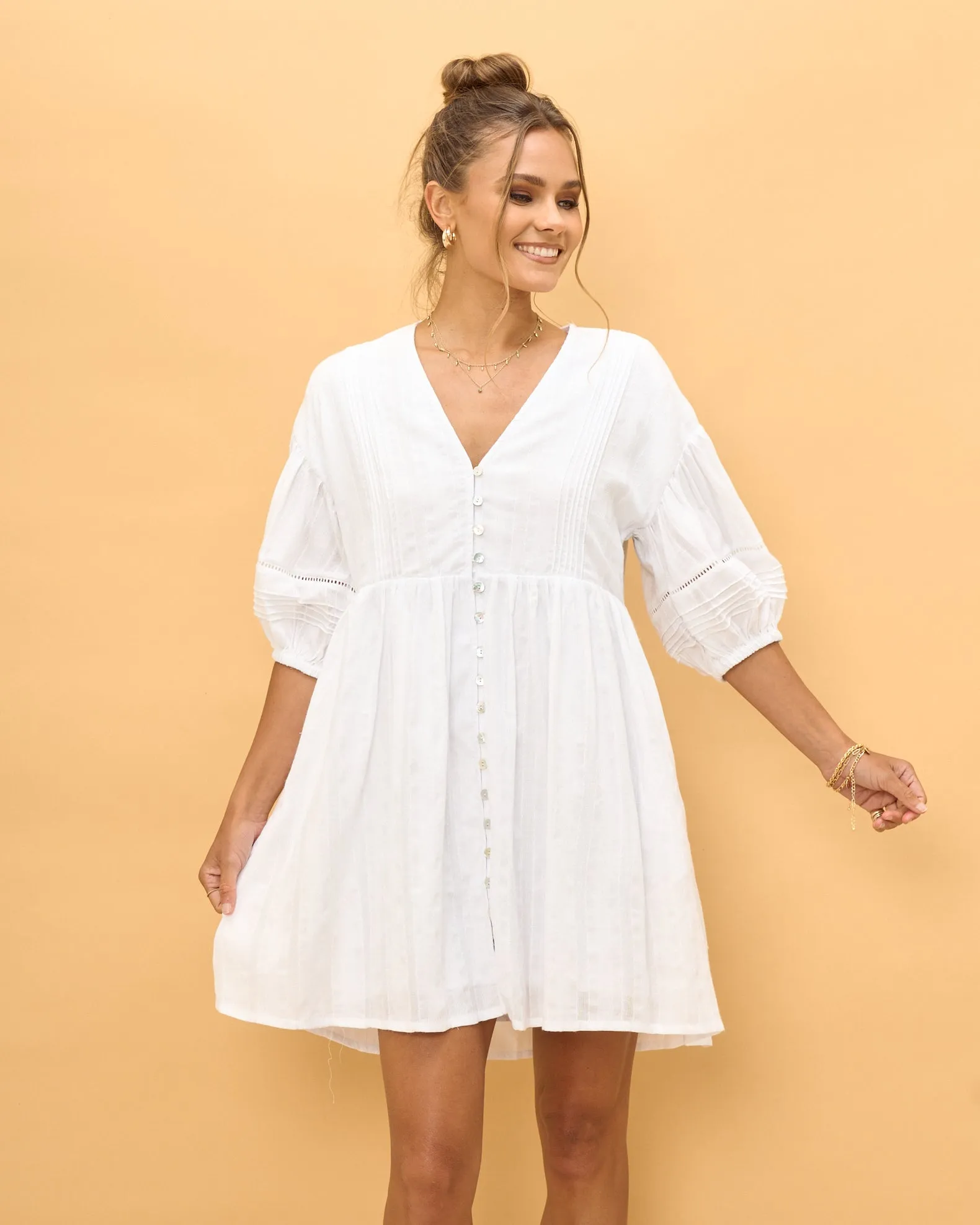 Luca White Button Down Mini Dress