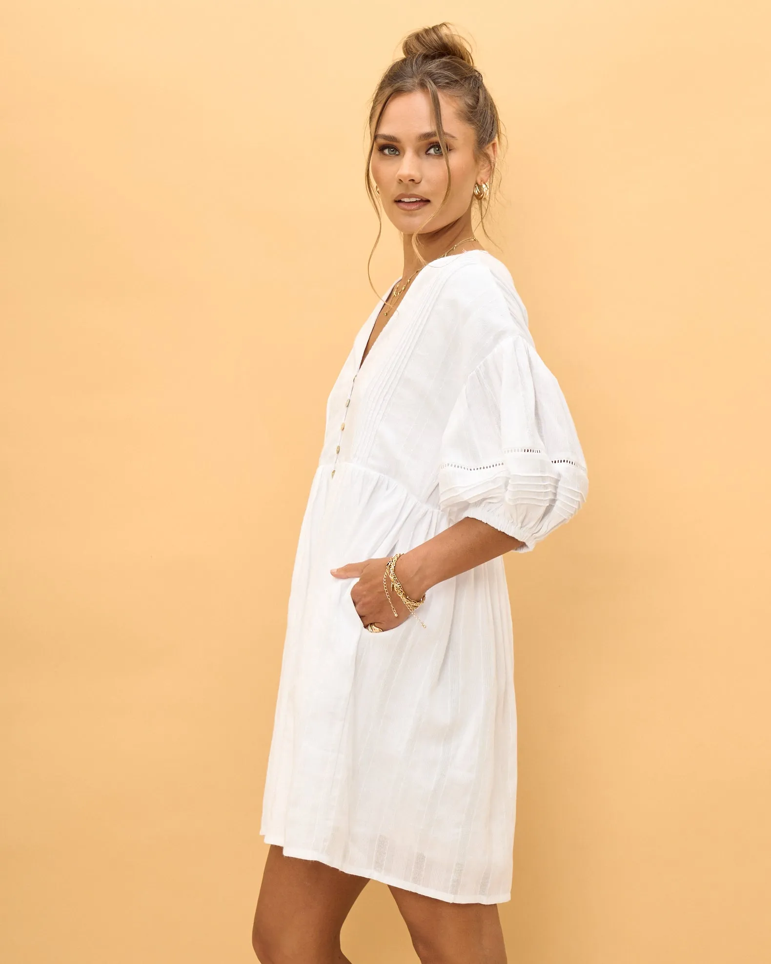 Luca White Button Down Mini Dress