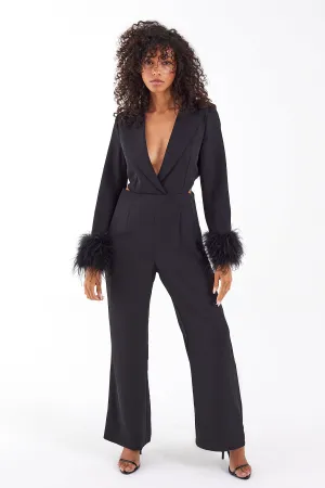 Luisa Feather Jet Black Jumpsuit