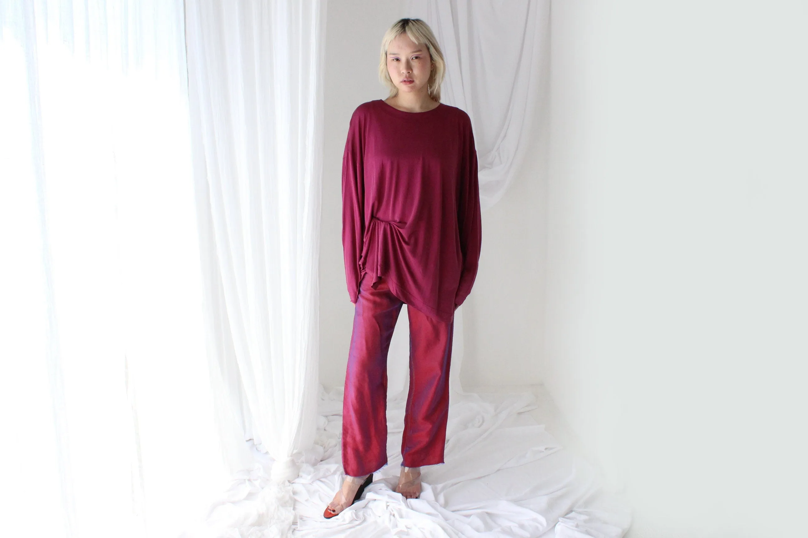 Luxury 90s Pure Silk Jersey Oversized Top or Dress in Magenta