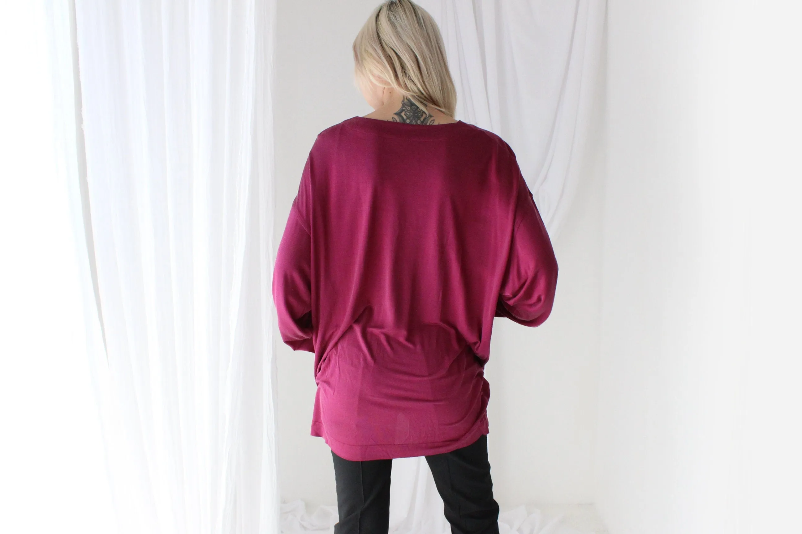 Luxury 90s Pure Silk Jersey Oversized Top or Dress in Magenta