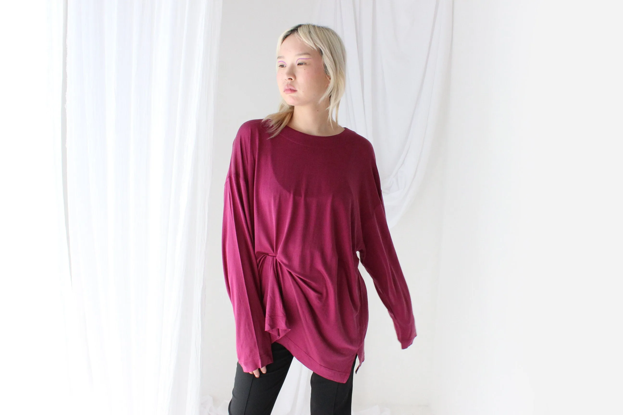 Luxury 90s Pure Silk Jersey Oversized Top or Dress in Magenta