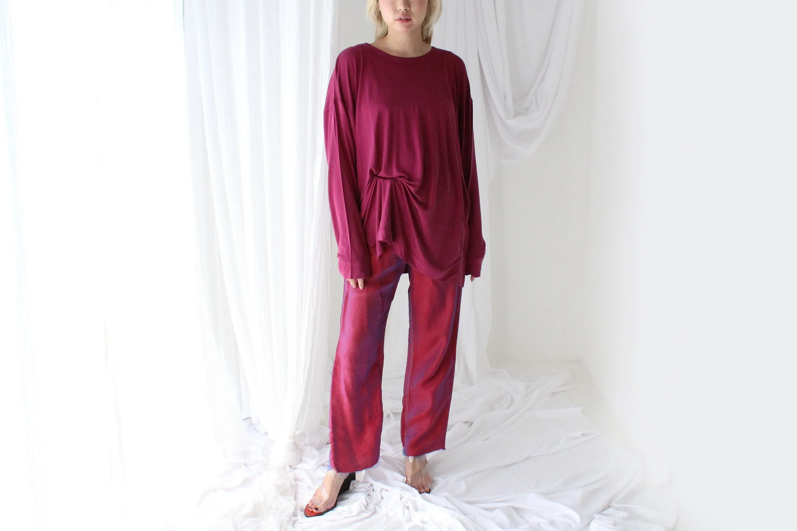 Luxury 90s Pure Silk Jersey Oversized Top or Dress in Magenta