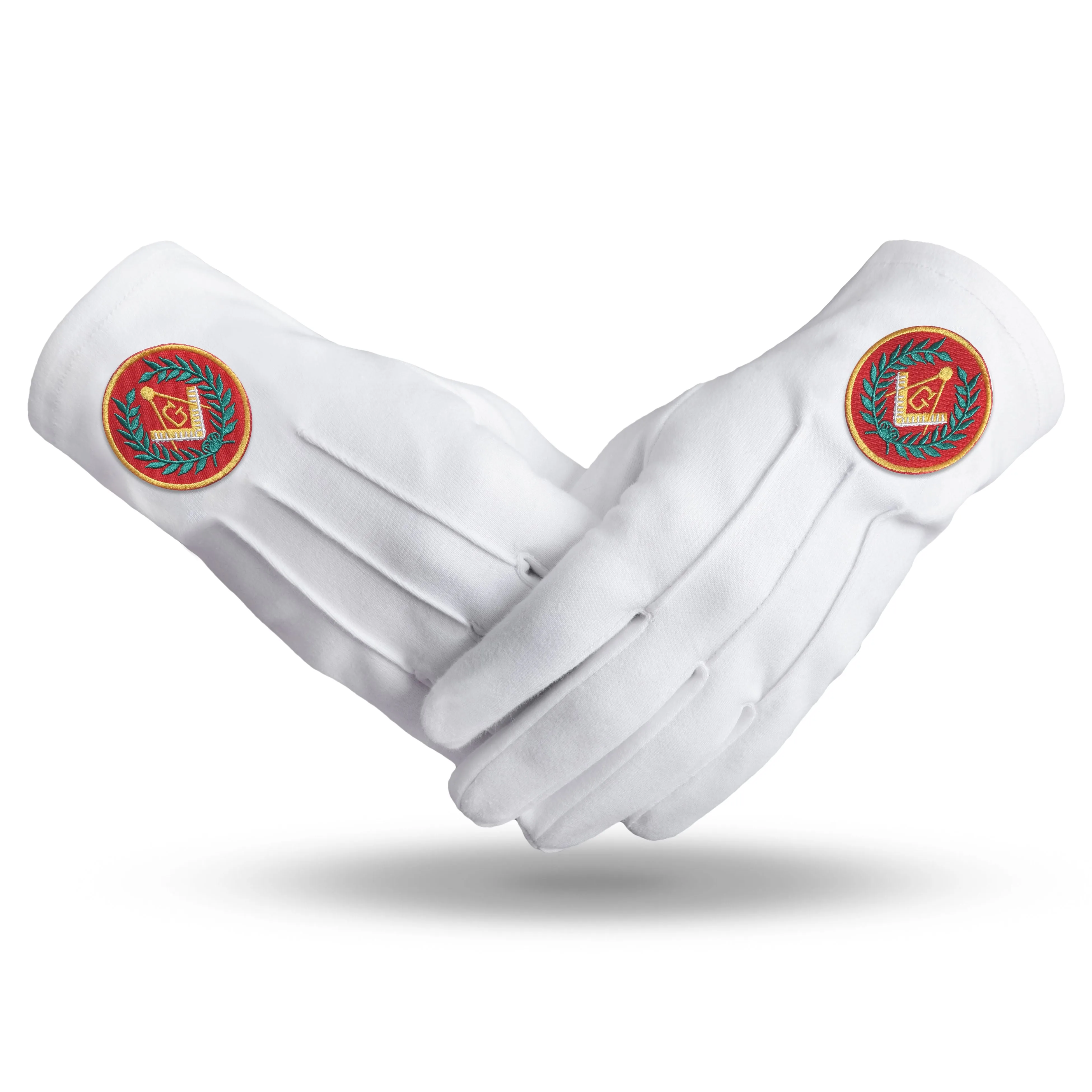 Master Mason Blue Lodge Gloves - Pure Cotton With Red Patch & Wreath