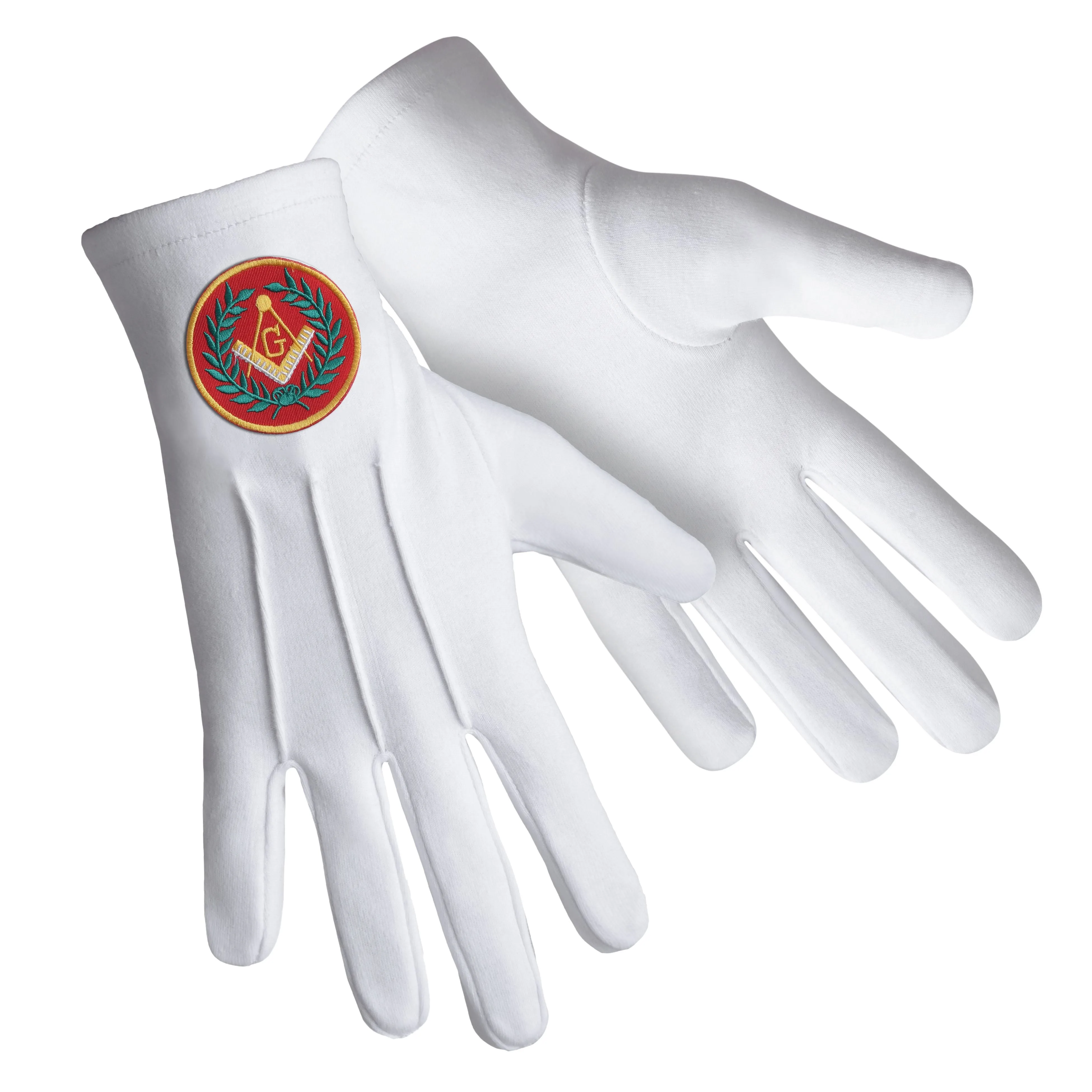 Master Mason Blue Lodge Gloves - Pure Cotton With Red Patch & Wreath