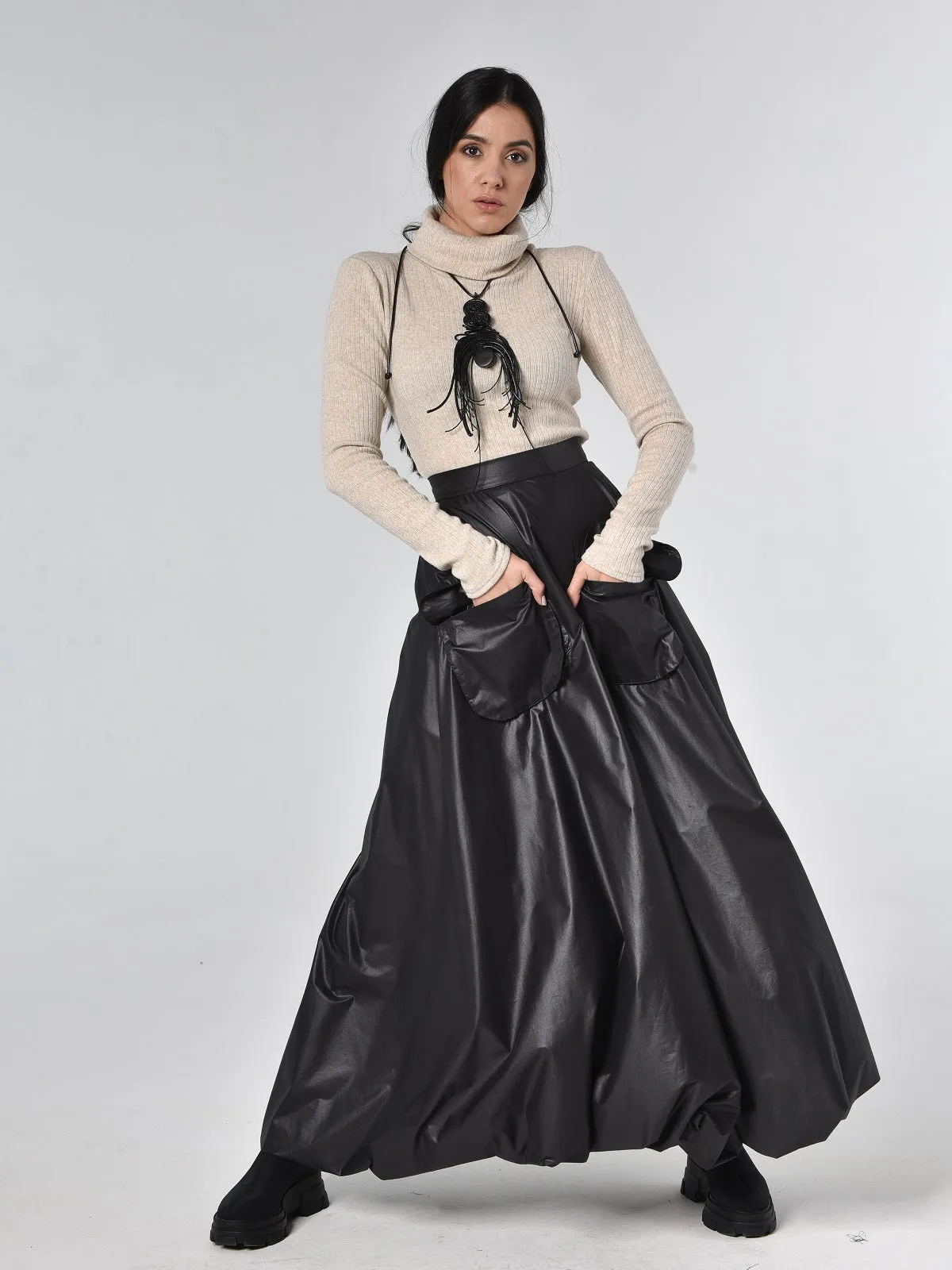 Maxi A-Line Skirt With Front Pockets