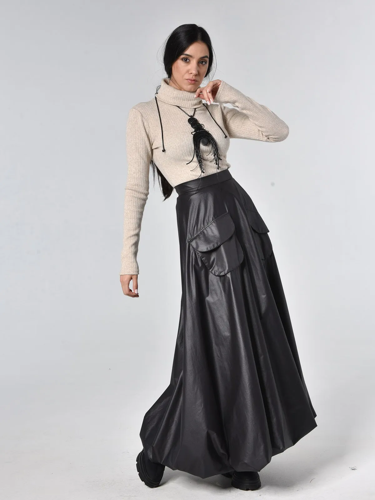 Maxi A-Line Skirt With Front Pockets