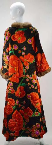 Maximilian Quilted Floral Silk Coat with Mink Trim