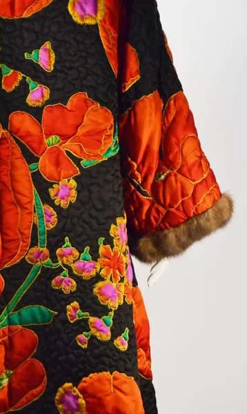 Maximilian Quilted Floral Silk Coat with Mink Trim