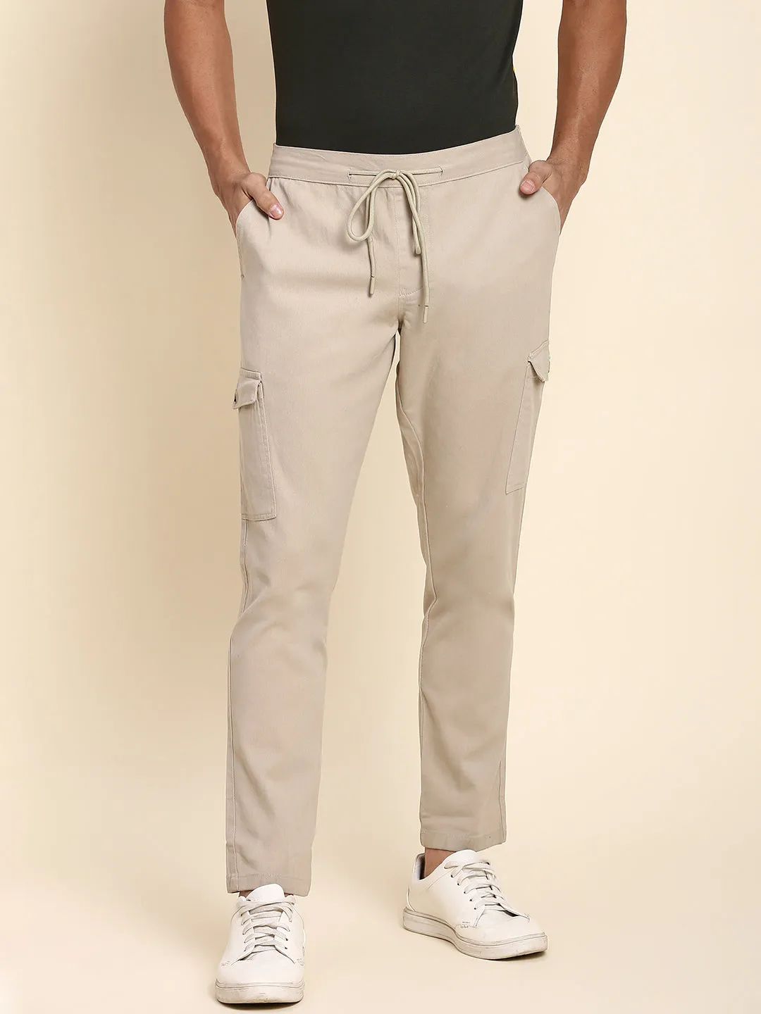 Men's Beige Cargo Comfortable Bottomwear With Smart Casual Look