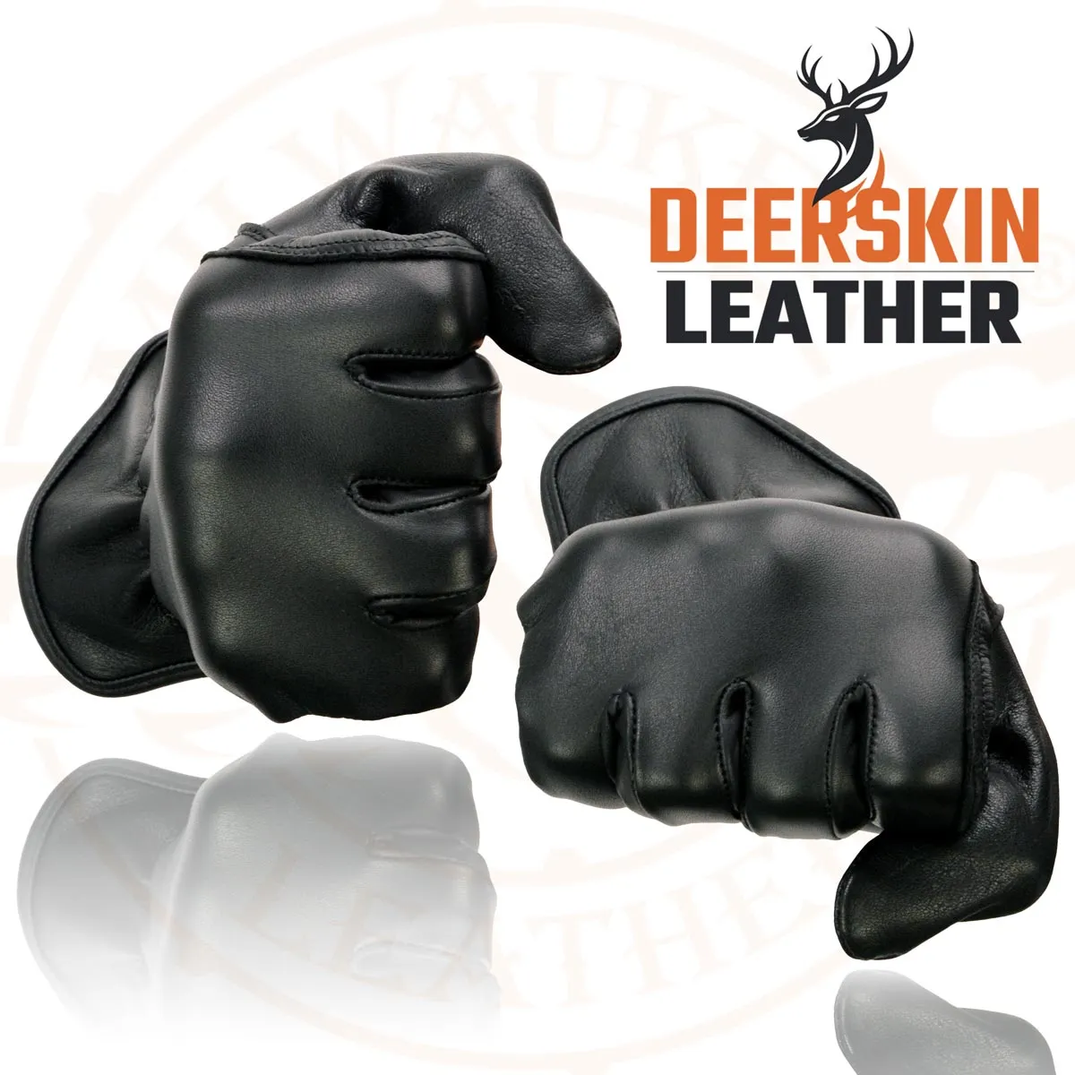 Milwaukee Leather SH886 Women's Black Unlined Deerskin Lightweight Motorcycle Hand Gloves w/ Sinch Wrist Closure