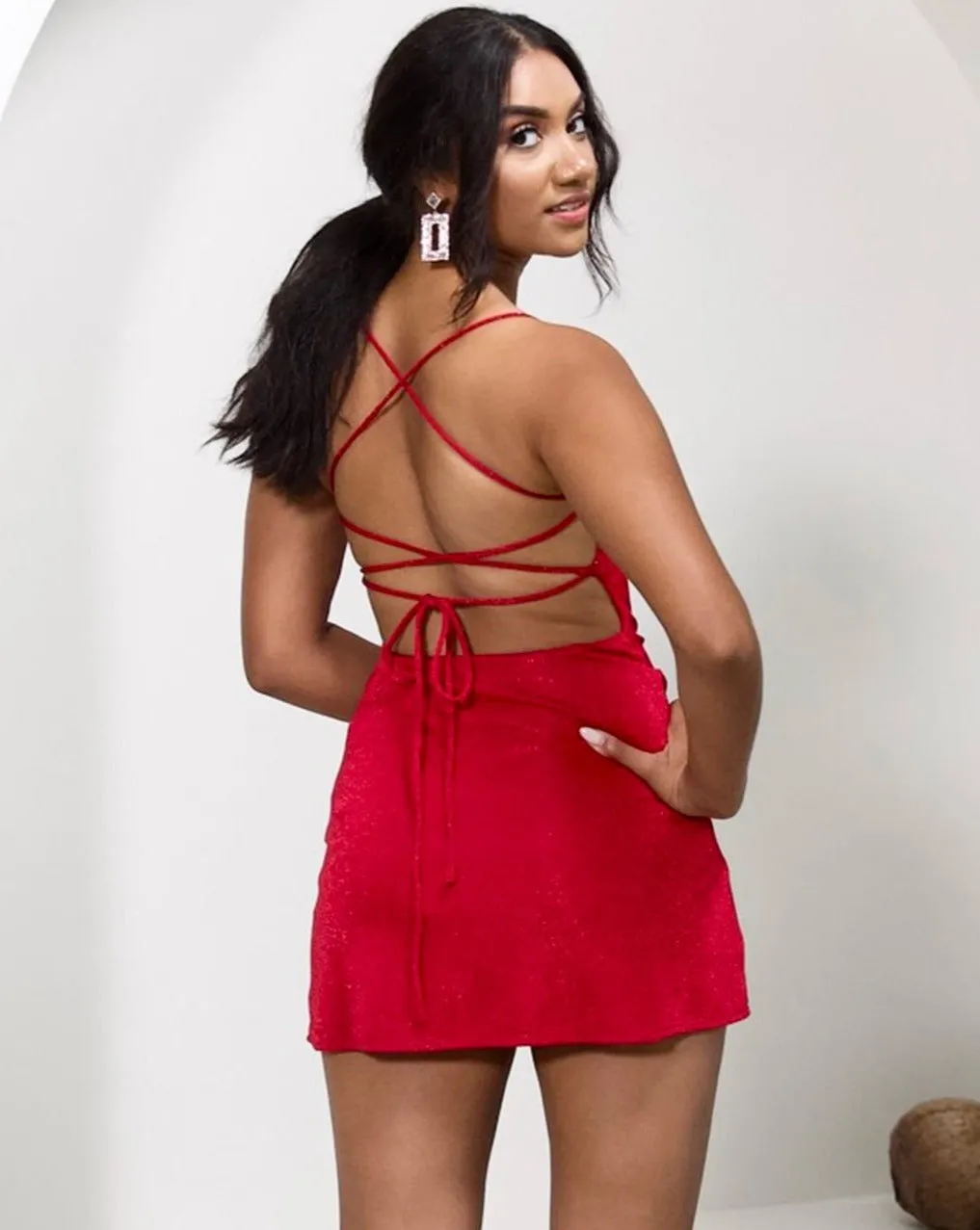 Mischa Glitter Mini Dress - Red