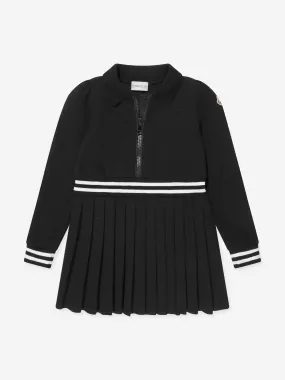 Moncler Enfant Girls Half Zip Pleated Dress in Black