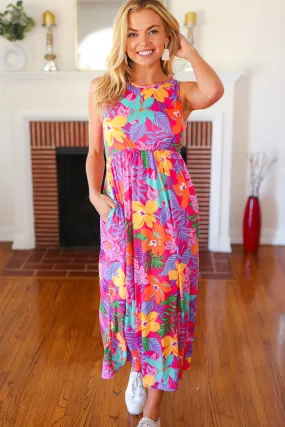 Multicolor Tropical Floral Fit & Flare Maxi Dress