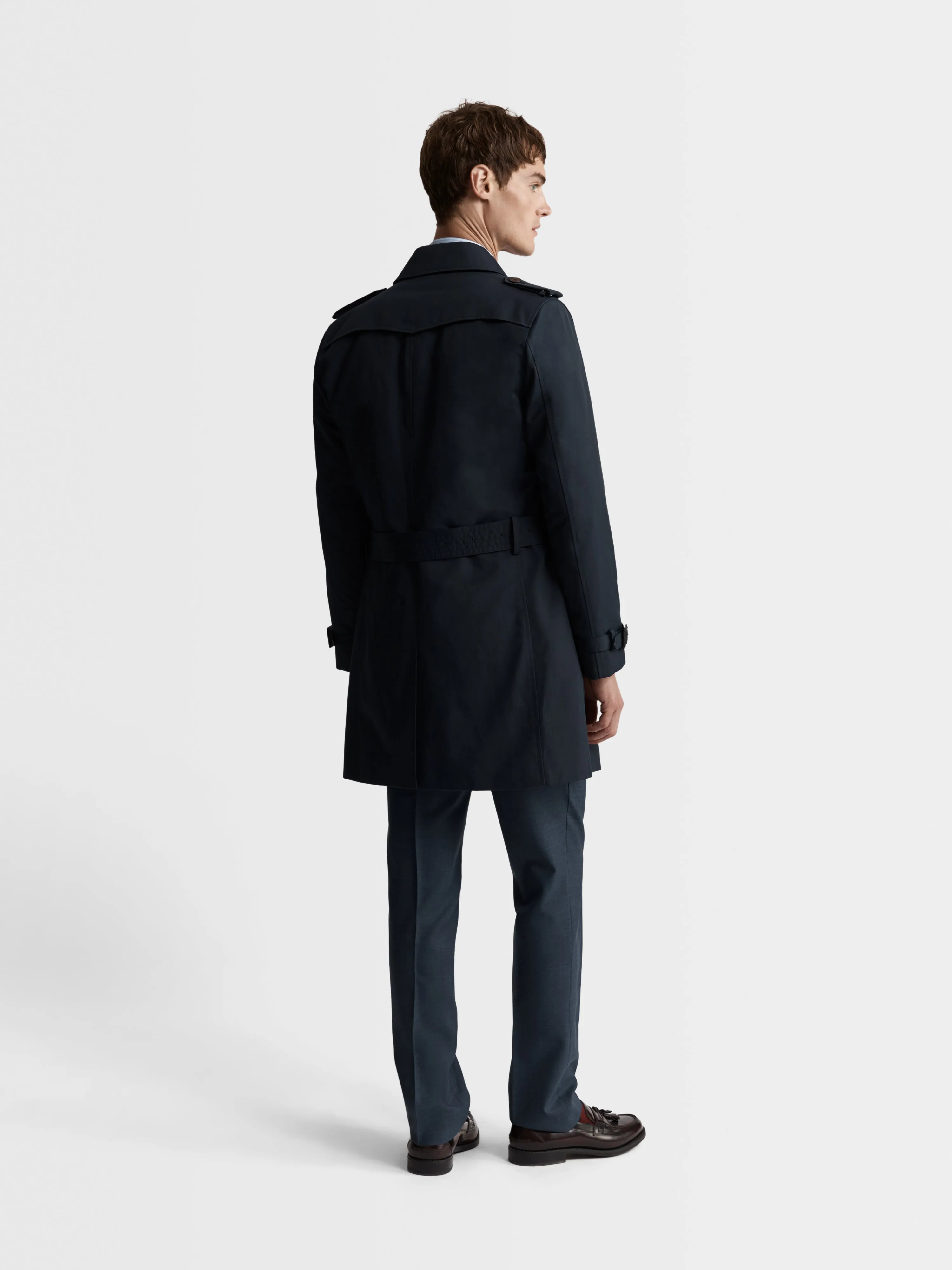 Murray Navy Cotton Blend Trench Coat