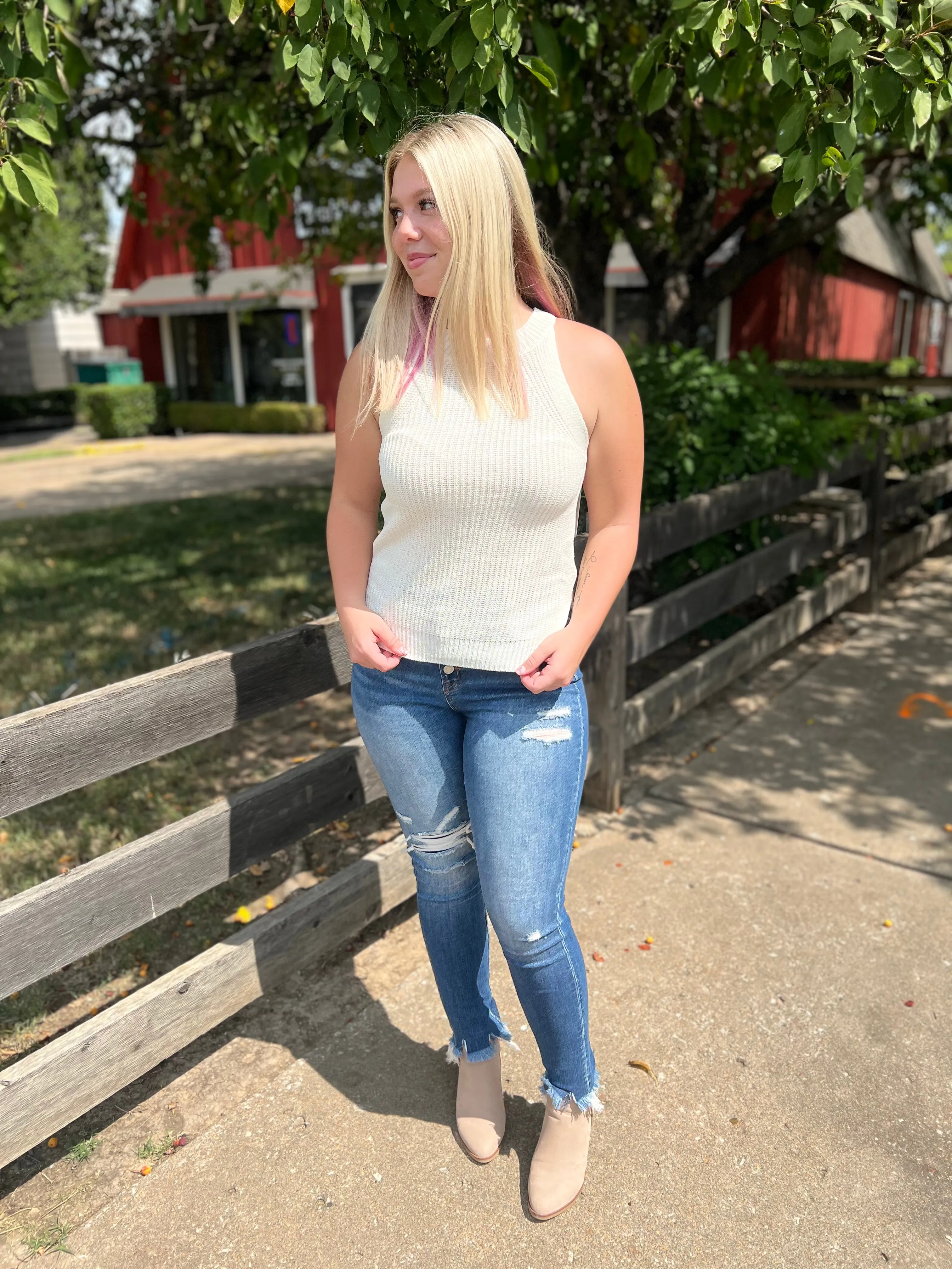 Need A Break Ivory Knit Sweater Tank