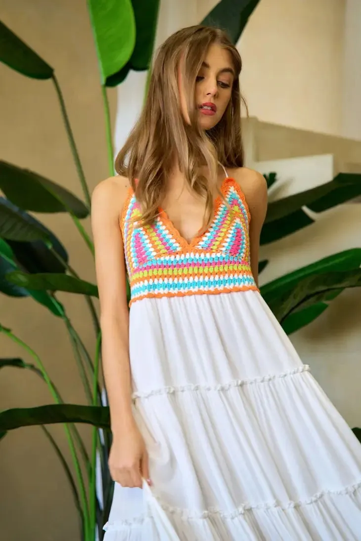 Neon Crochet Halter Sundress