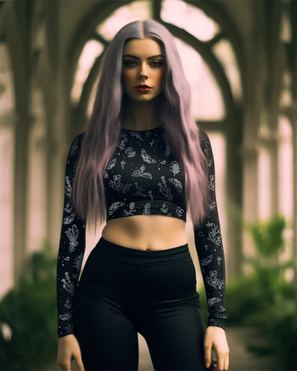 Nightshade Crop Top - Cute Black Witchy Style Gothic Grunge Aesthetic Dark Academia Halloween Pagan Occult Fashion