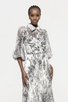 Nissa Floral Print Shirt Dress Black/White