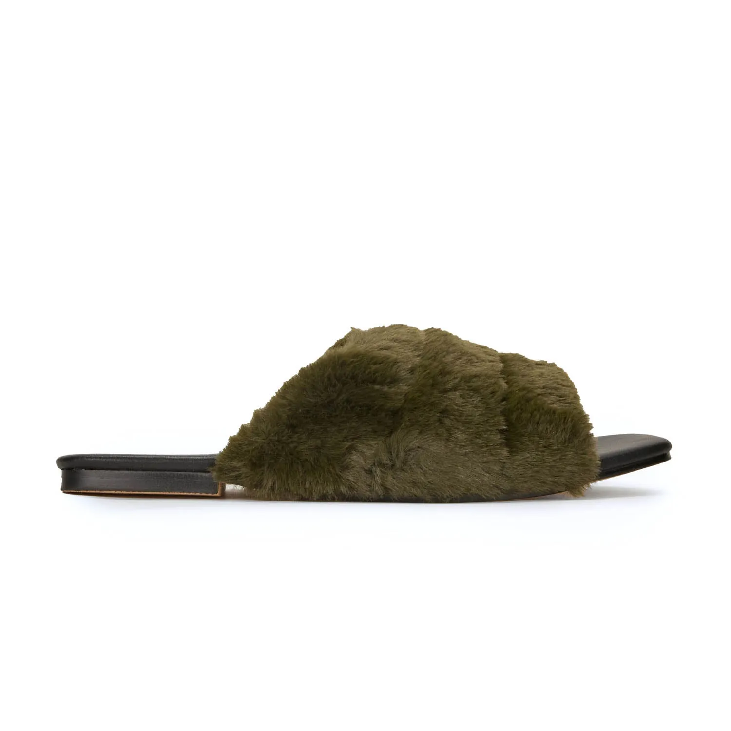 Nora Slipper in Olive Faux Fur