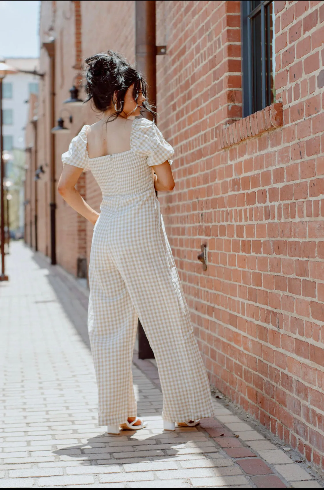 Nude Checkered Print Jumpsuit