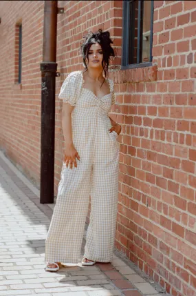 Nude Checkered Print Jumpsuit