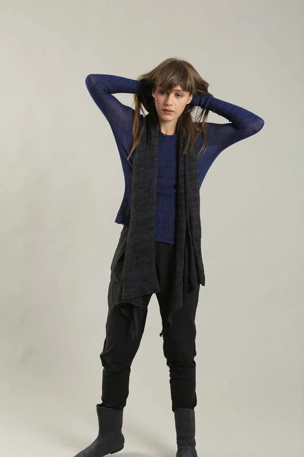 Open knit Cotton & Bamboo Prevo Scarf - Charcoal