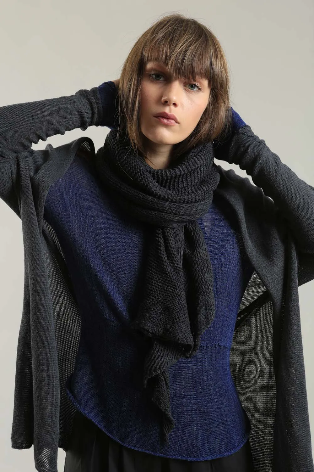 Open knit Cotton & Bamboo Prevo Scarf - Charcoal