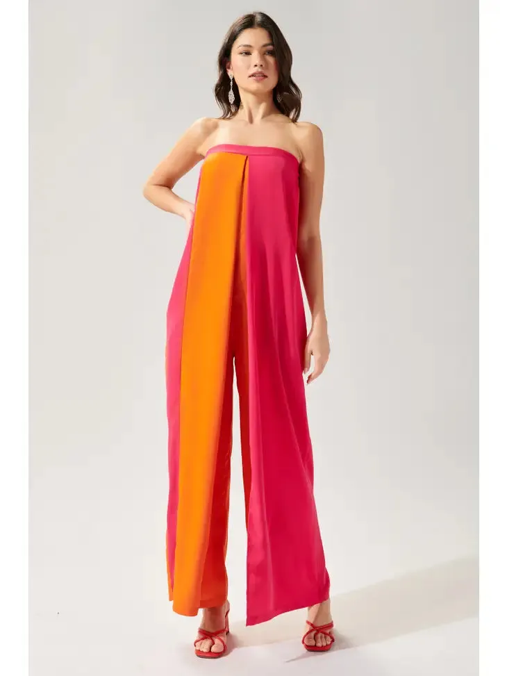 Orange Turns Pink Color Block Jumpsuit