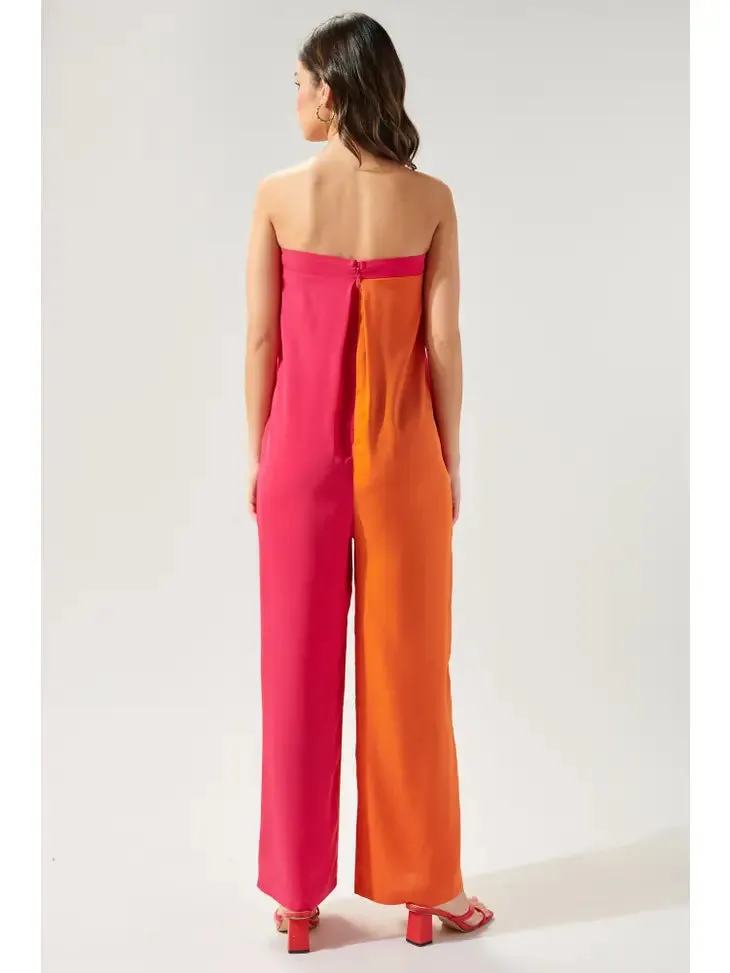 Orange Turns Pink Color Block Jumpsuit