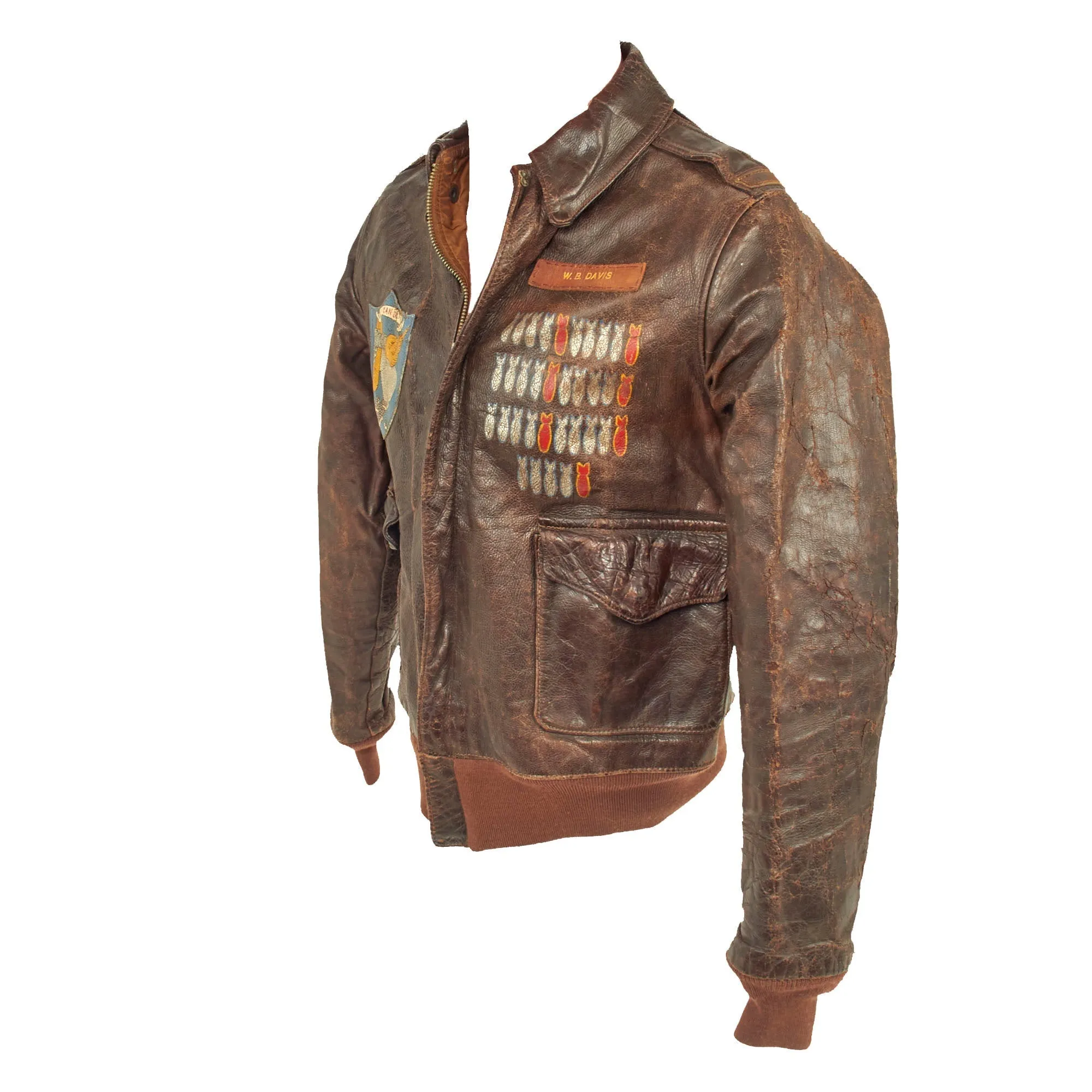 Original U.S. WWII 422nd Bomb Squadron B-17 Wally’s Wagon Painted A-2 Flight Jacket of Pilot Lt. Wallace “Wally” B Davis - Aircraft Shot Down and Used By The Luftwaffe