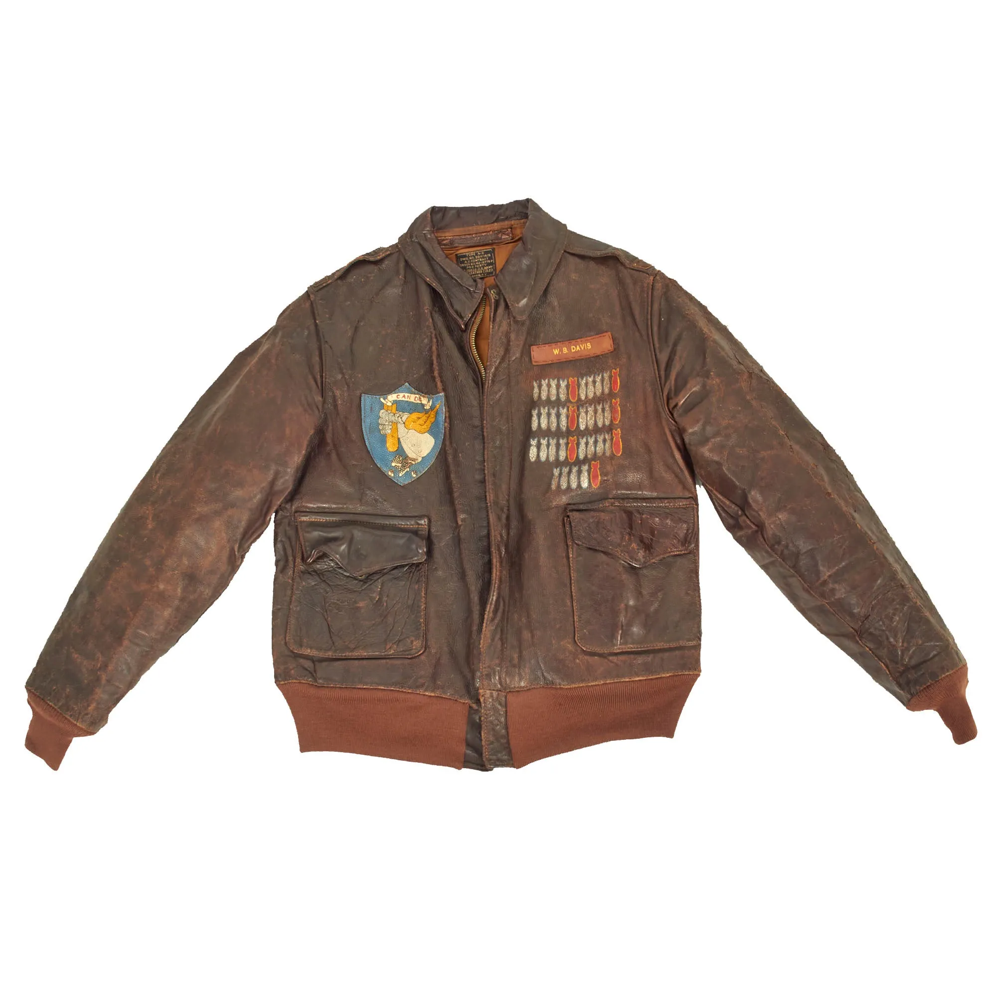 Original U.S. WWII 422nd Bomb Squadron B-17 Wally’s Wagon Painted A-2 Flight Jacket of Pilot Lt. Wallace “Wally” B Davis - Aircraft Shot Down and Used By The Luftwaffe