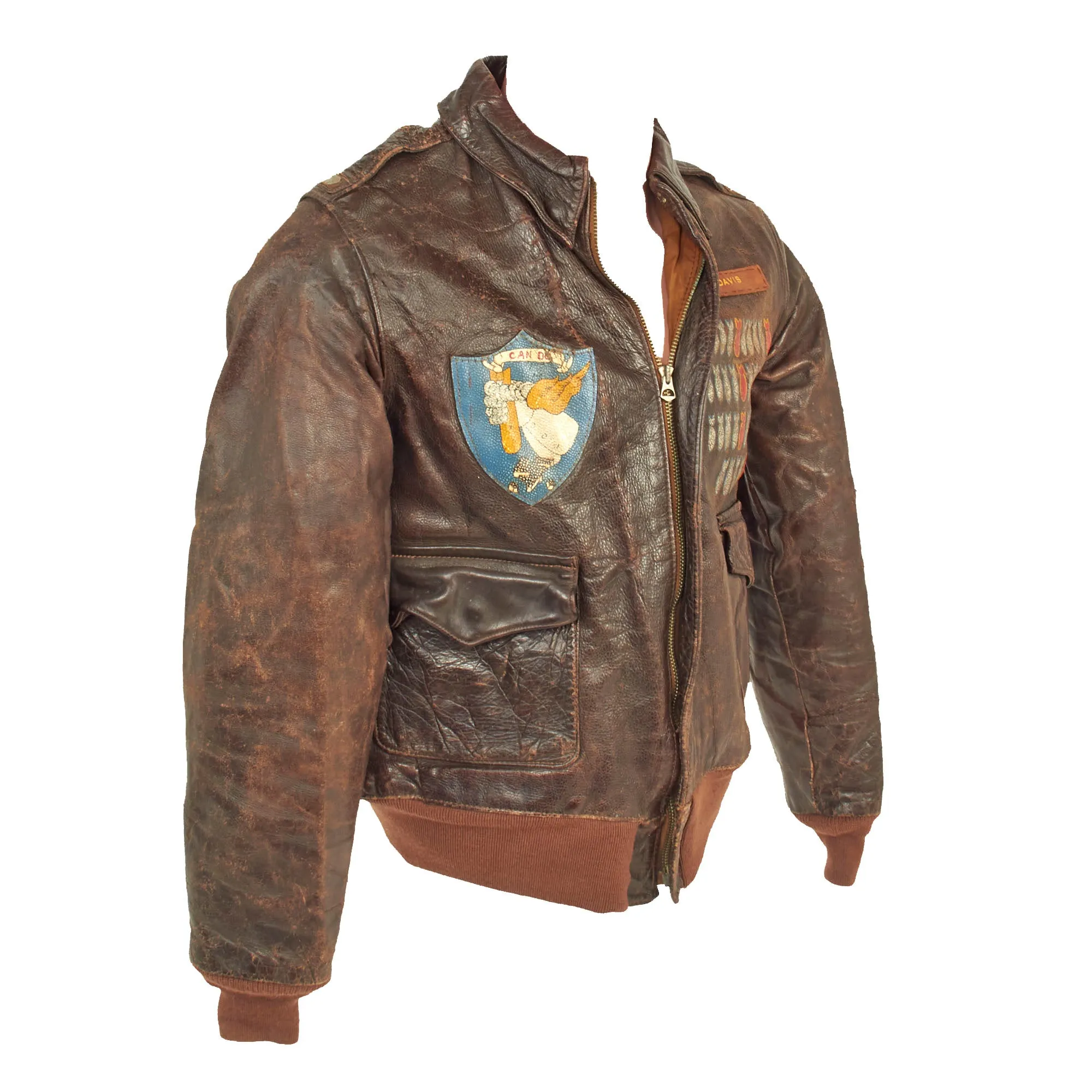 Original U.S. WWII 422nd Bomb Squadron B-17 Wally’s Wagon Painted A-2 Flight Jacket of Pilot Lt. Wallace “Wally” B Davis - Aircraft Shot Down and Used By The Luftwaffe