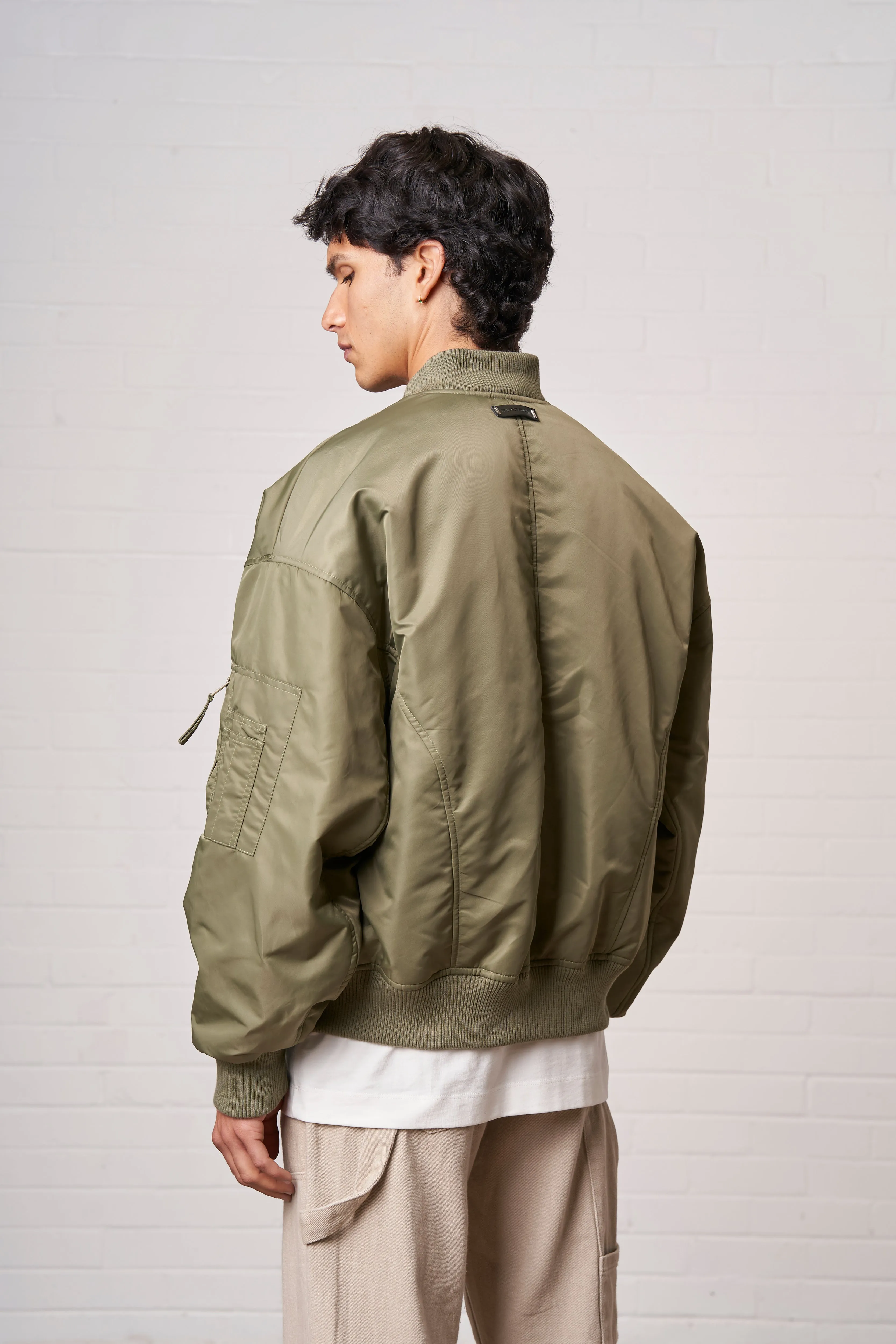 OVERSIZED EMBLEM BOMBER JACKET - KHAKI