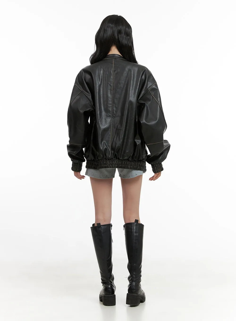 Oversized Faux Leather Bomber Jacket (UNISEX) CG420