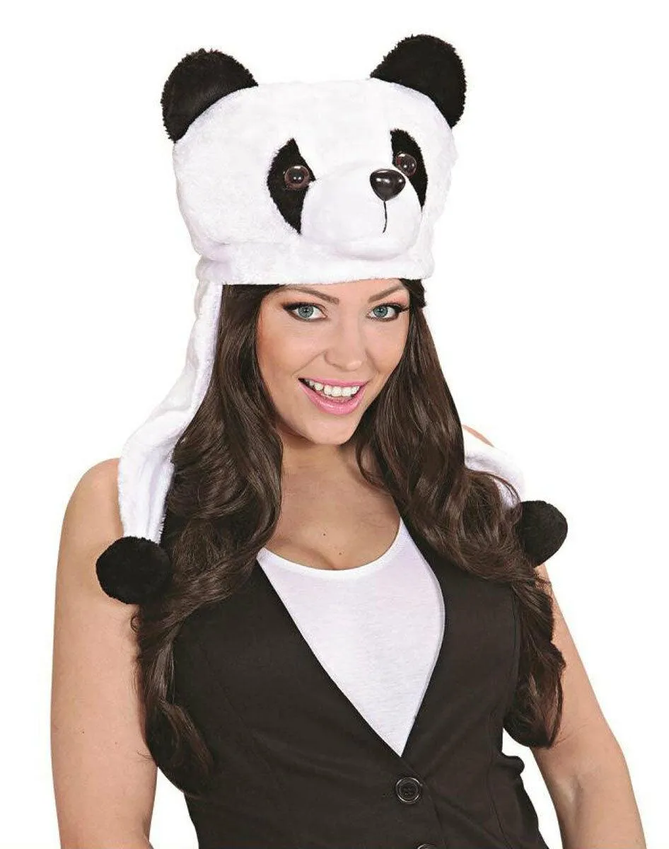 Panda Bear Animal Plush Fluffy Hooded Hat  Beanie Earmuff Party Dress Up Cap