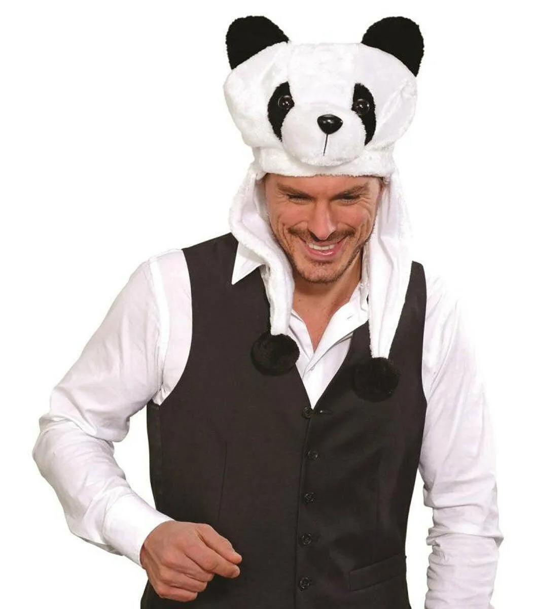 Panda Bear Animal Plush Fluffy Hooded Hat  Beanie Earmuff Party Dress Up Cap