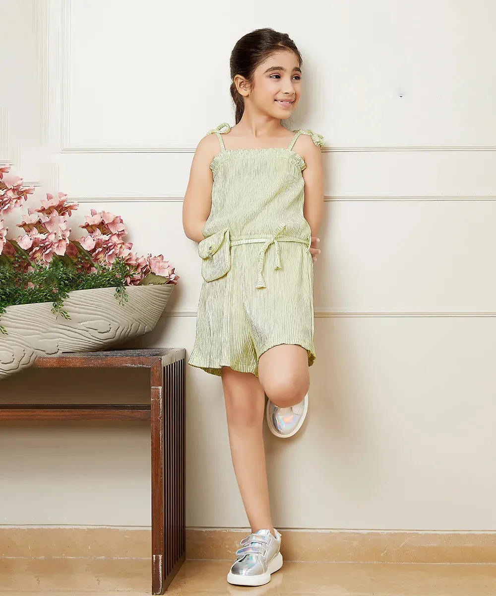 Pista Green Colored Jumpsuit with a Mini Purse for Girls