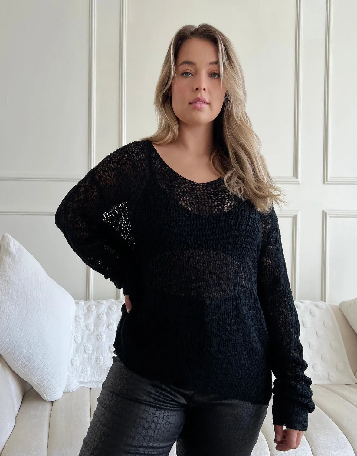 Plus Size Airy Crochet Sweater