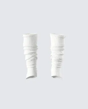 Pollie White Ribbed Leg Warmer