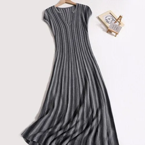 Pre Order:  Elegant Solid Stripe Long Dress