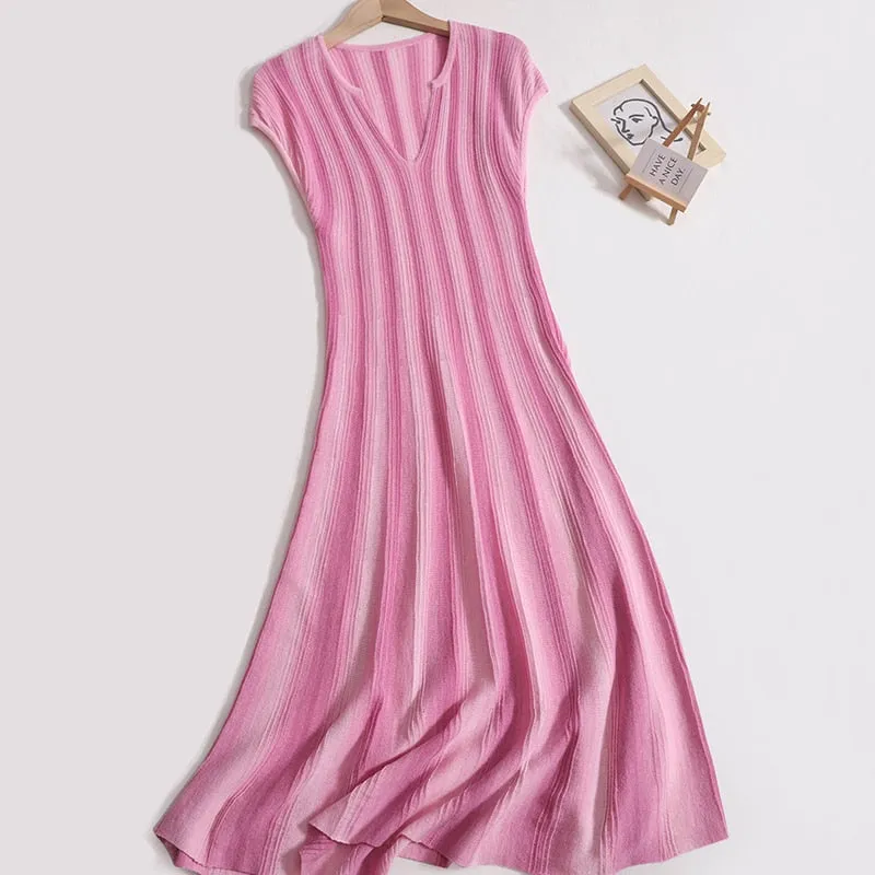 Pre Order:  Elegant Solid Stripe Long Dress