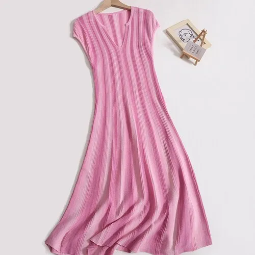 Pre Order:  Elegant Solid Stripe Long Dress