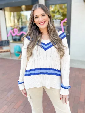 Preppy Stripe Cable Knit Sweater